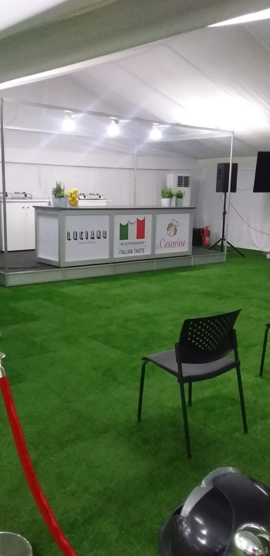 EBS stand builder team assembling exhibition booths at trade expo